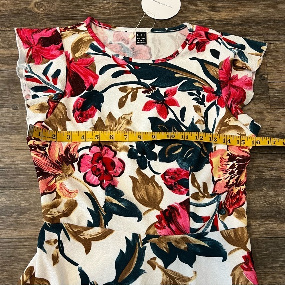 NWT SHEIN Ruffle Short Sleeves Floral Ruffled Hem A Line Dress Summer Casual S - Picture 8 of 8